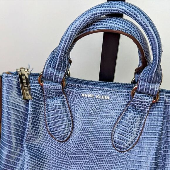 Anne Klein Women's Slate Lizard-Embossed Mini Convertible Satchel - Picture 5 of 14